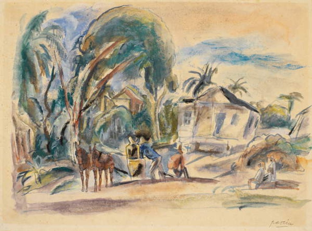 Detail of Landscape, Houses and Trees, c.1916 by Jules Pascin