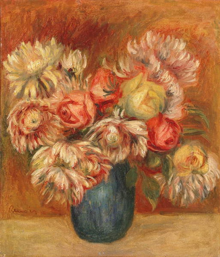 Detail of Chrysanthemums in a Green Vase by Pierre Auguste Renoir