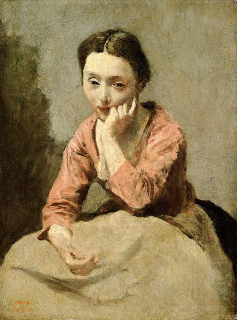Detail of Woman in a Pink Blouse by Jean Baptiste Camille Corot