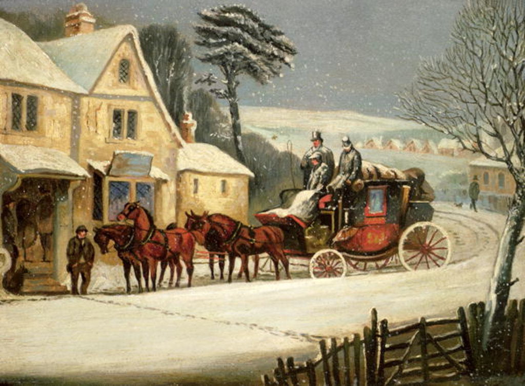 Detail of Winter Scene with the Royal Mail Halted at an Inn by Samuel Henry Alken