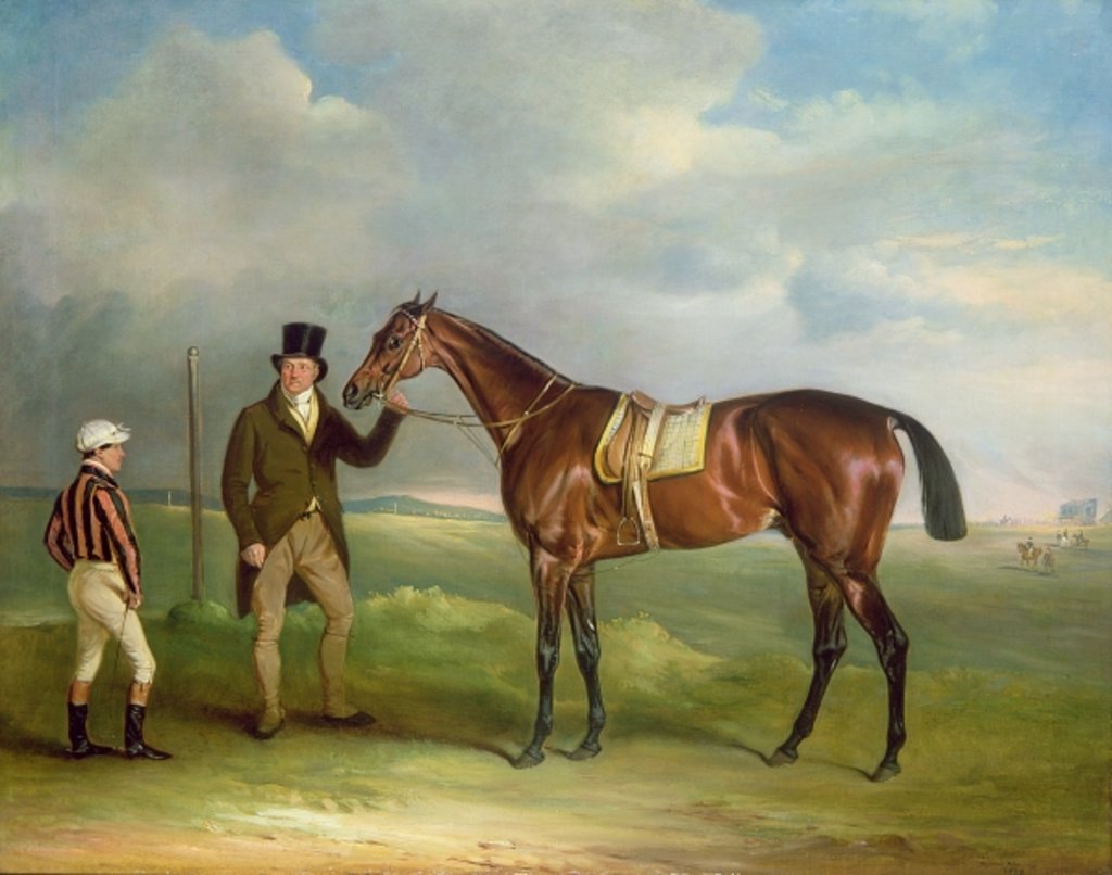 Detail of The Duke of Cleveland's 'Chorister', held by trainer John Smith with jockey John Day Snr., at Doncaster, 1831 by John E. Ferneley