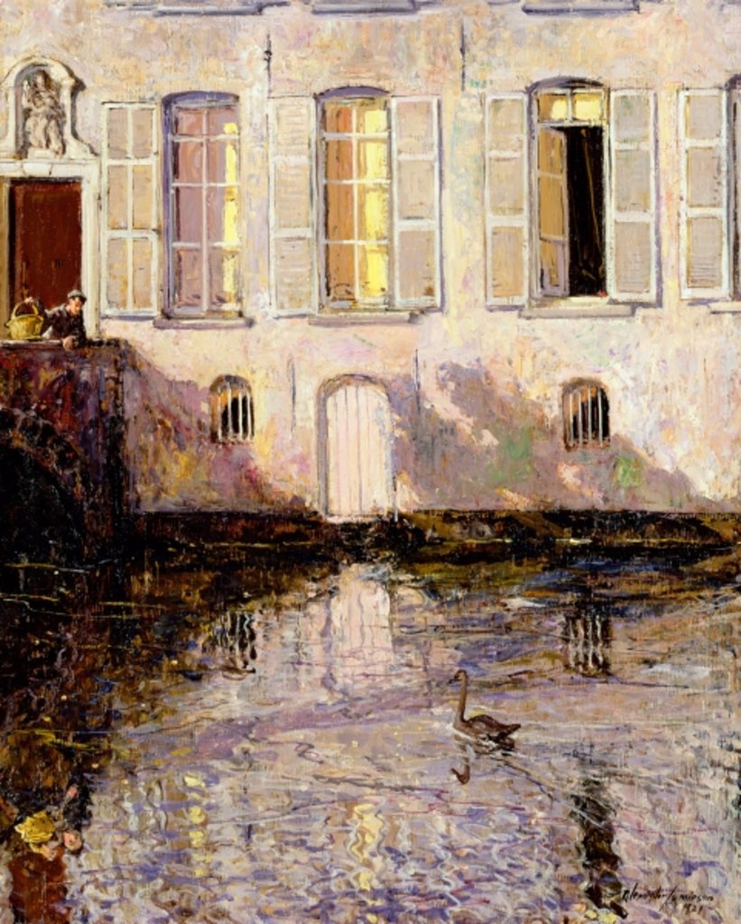 Detail of Feeding the Swans, Bruges, 1921 by Alexander Jamieson