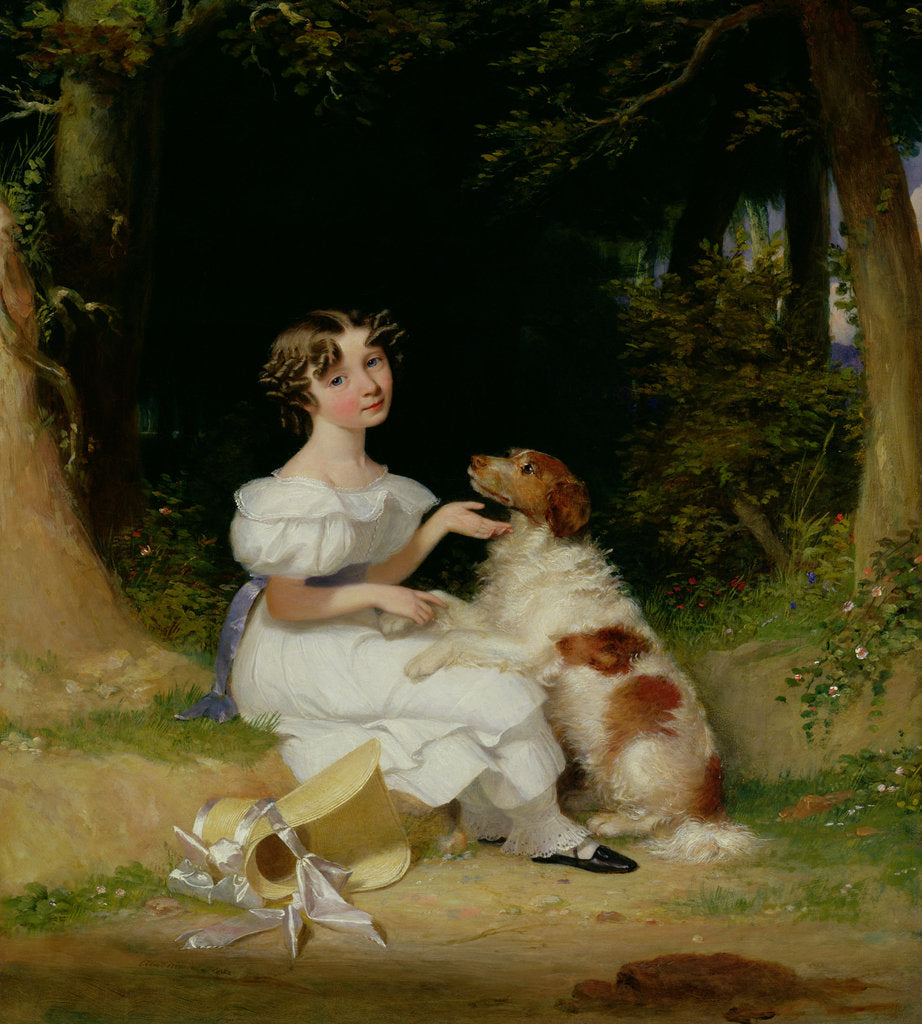 Detail of A Young Girl with Her Spaniel, 1832 by Alexander Mosses