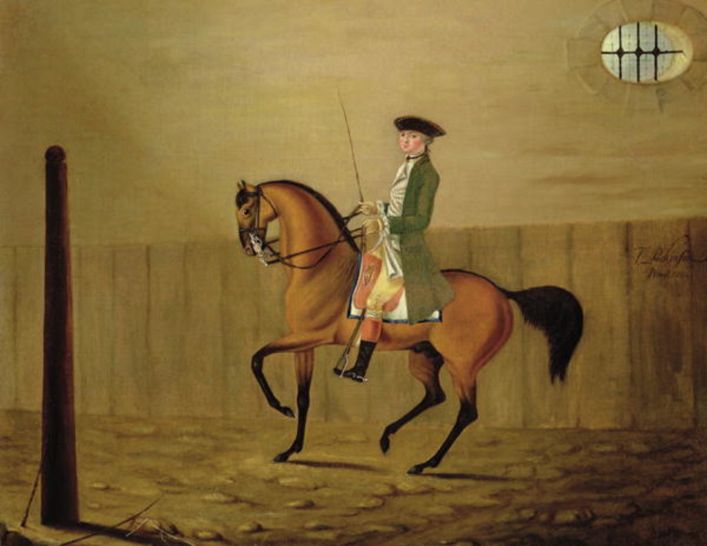 Detail of Gentleman on a Bay Horse in a Riding School, 1766 by Thomas Parkinson