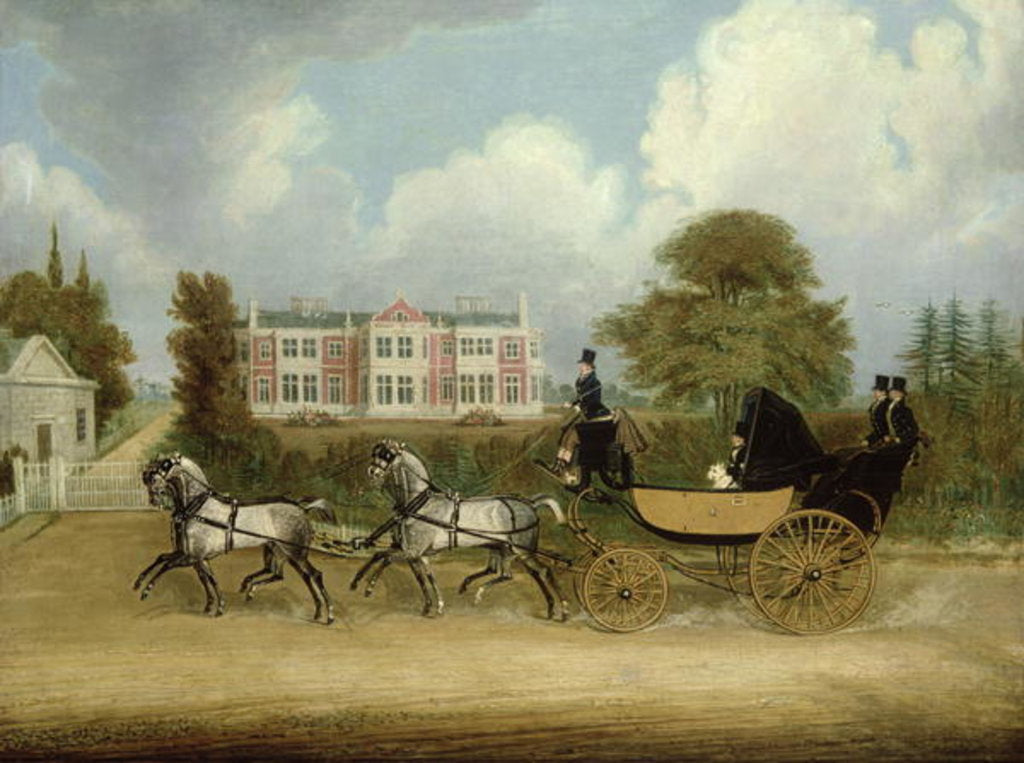 Detail of A Barouche drawn by Four Greys passing a Jacobean Mansion, 1830 by James Pollard