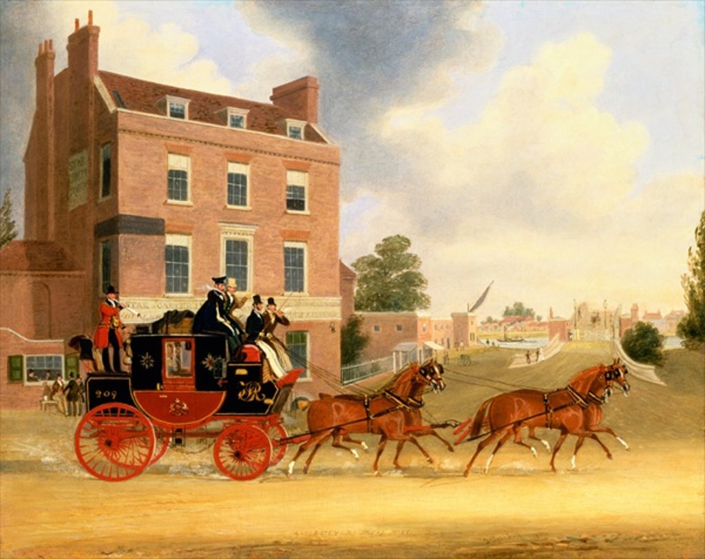 Detail of Quicksilver Royal Mail passing the Star and Garter at Kew Bridge, 1835 by James Pollard