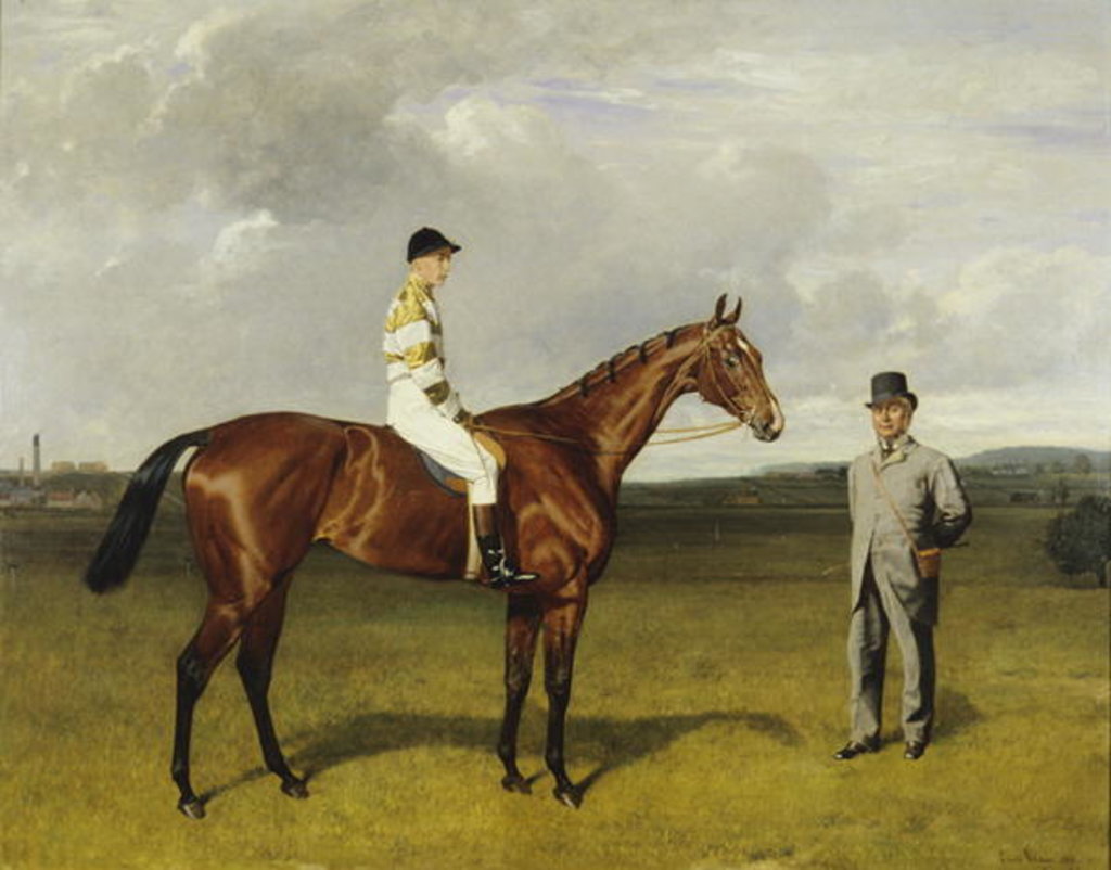Detail of Mimi with Rickaby up with her Trainer, Mr Matthew Dawson, 1891 by Emil Adam
