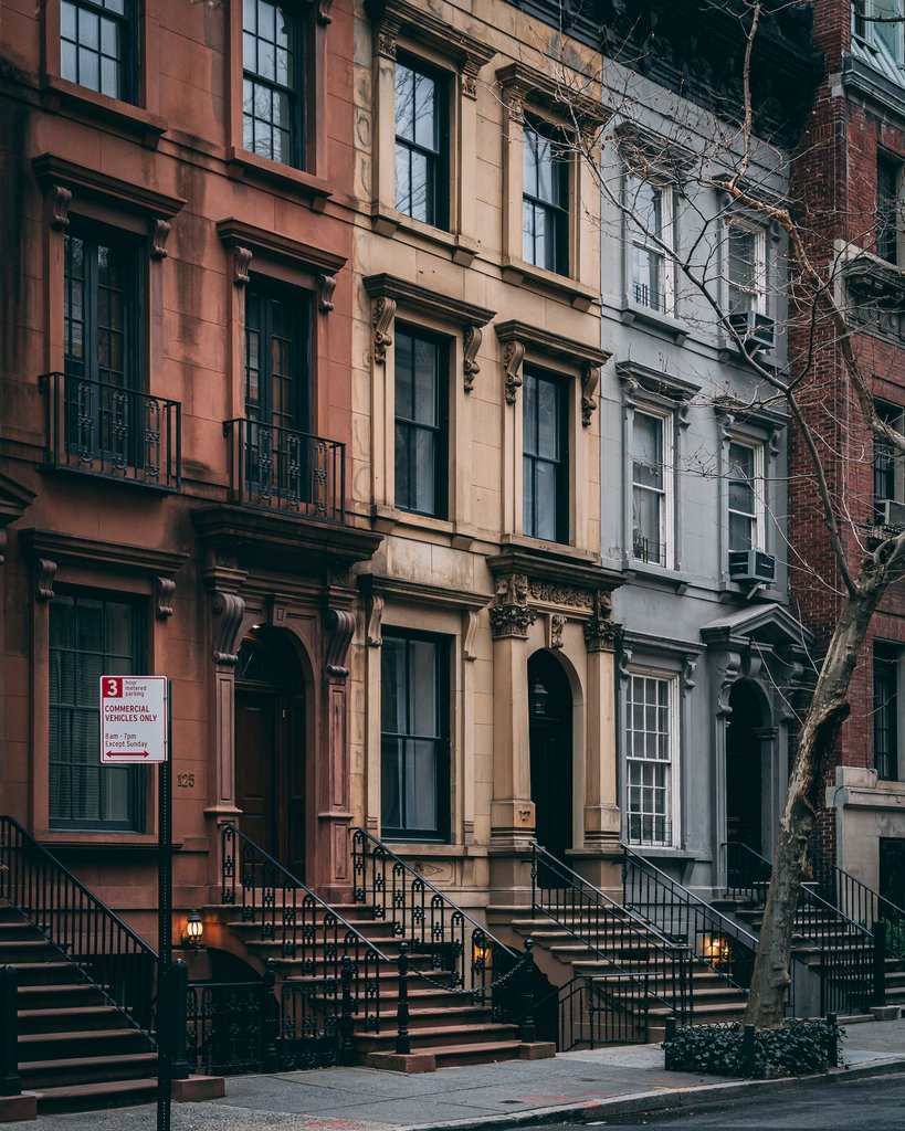 Detail of Brownstones in the Upper East Side, Manhattan, New York City, USA by Jon Bilous