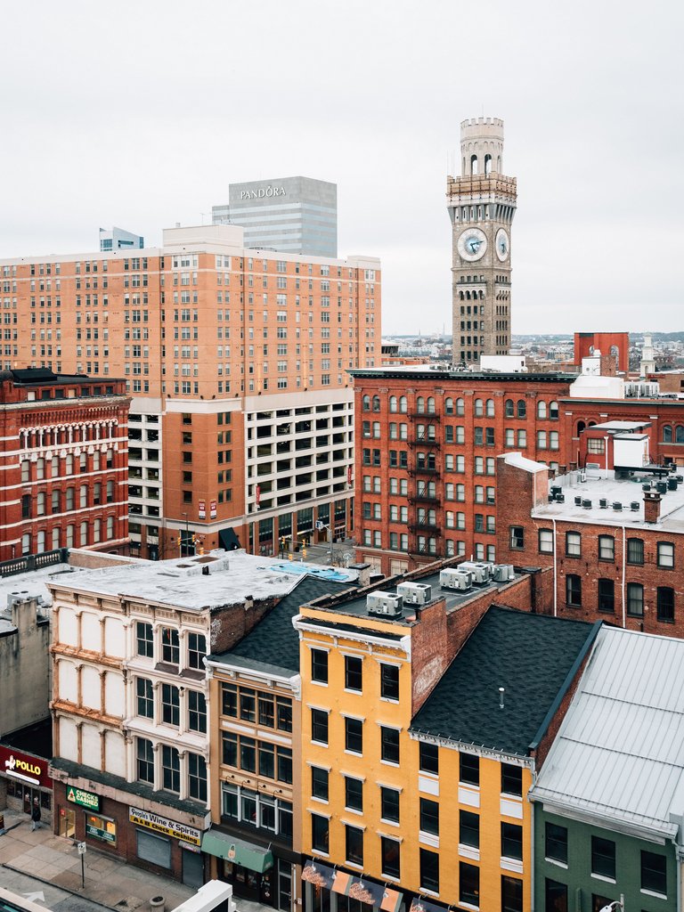 Detail of View of the Bromo-Seltzer Tower and downtown Baltimore, Maryland, USA by Jon Bilous