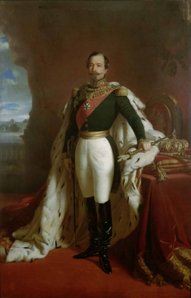 Detail of Portrait of Emperor Napoleon III in coronation robes by Jules de Vignon