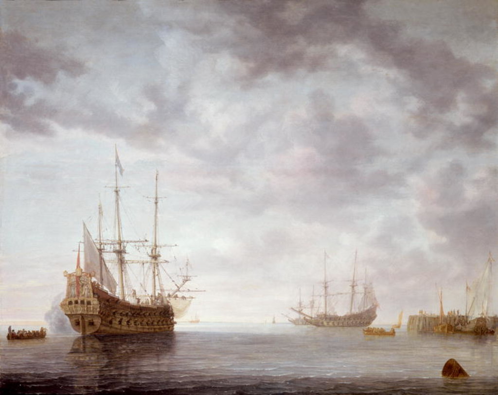 Detail of Dutch Men-o-war at anchor, c.1650 by Simon Jacobsz. Vlieger