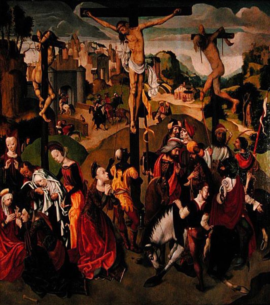 Detail of Centre panel of a Crucifixion triptych, 1490s by Master of the Virgo Inter Virgines