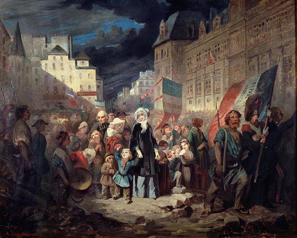 Detail of Madame Lamartine adopting the children of patriots killed at the barricades in Paris during the Revolution of 1848, 1848 by Francois Claudius Compte-Calix
