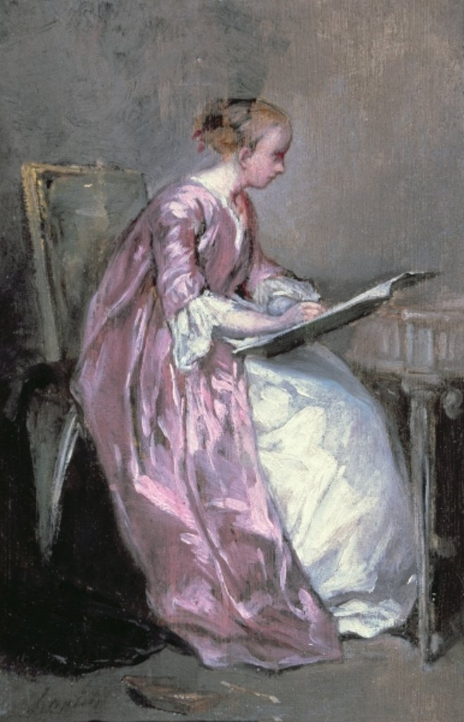 Detail of A Young Girl Drawing by Charles Joshua Chaplin