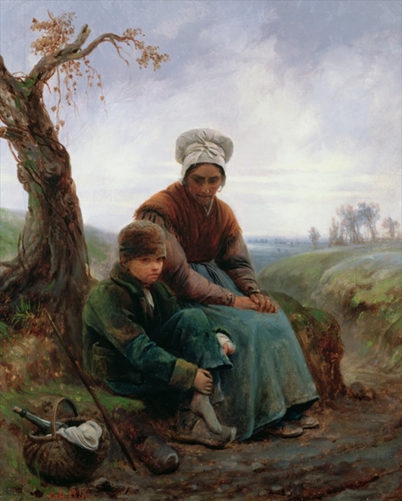 Detail of Peasant woman and boy, 1846 by Adolphe-Felix Cals