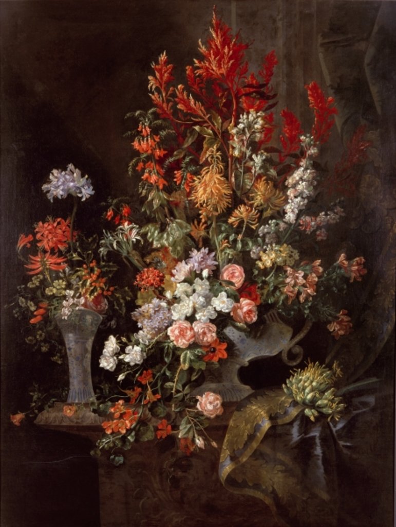Detail of Two vases of flowers by Jean-Baptiste Monnoyer