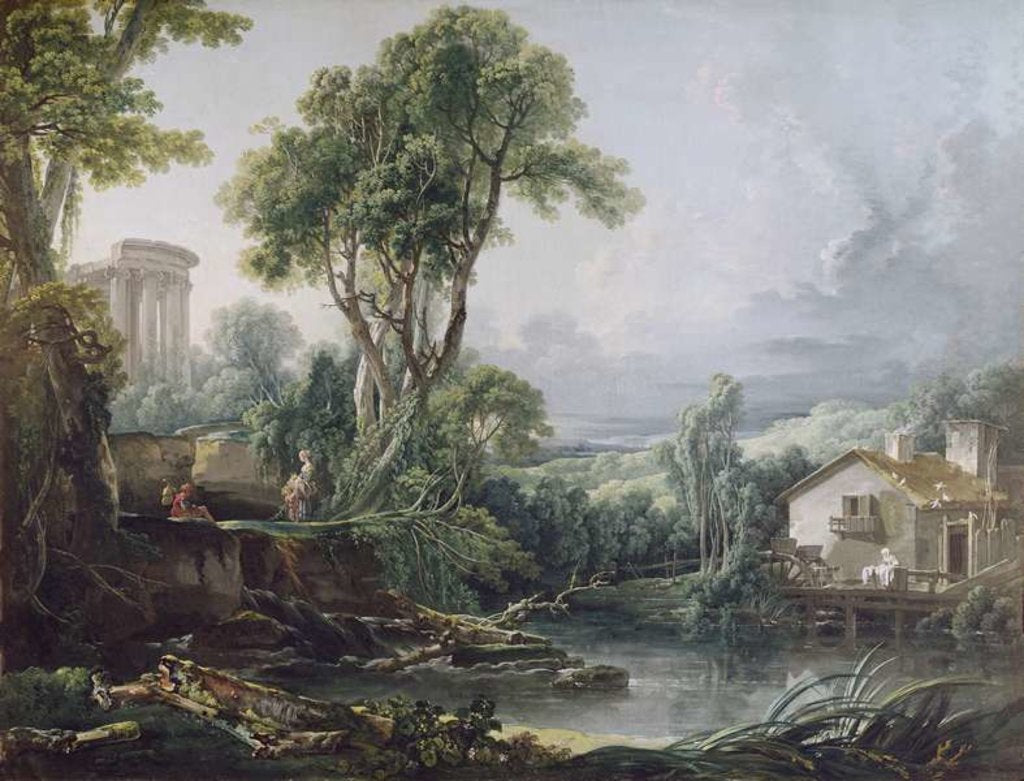 Detail of Landscape with a Watermill by Francois Boucher