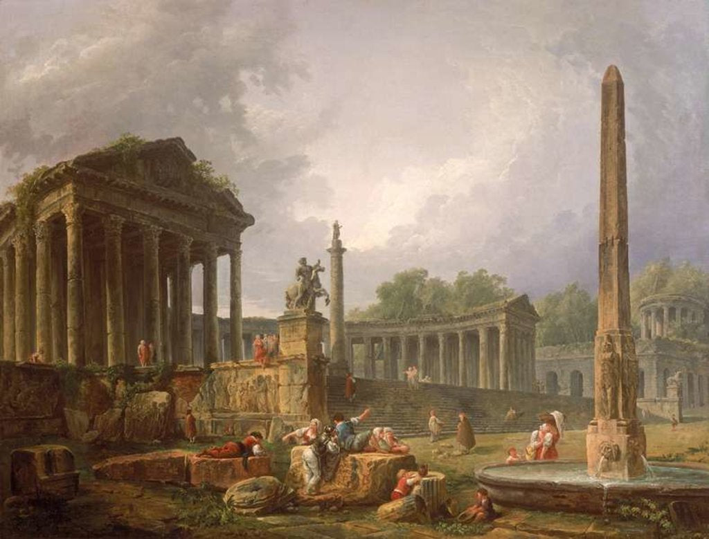 Detail of Architectural Capriccio with temple and obelisk, 1798 by Hubert Robert