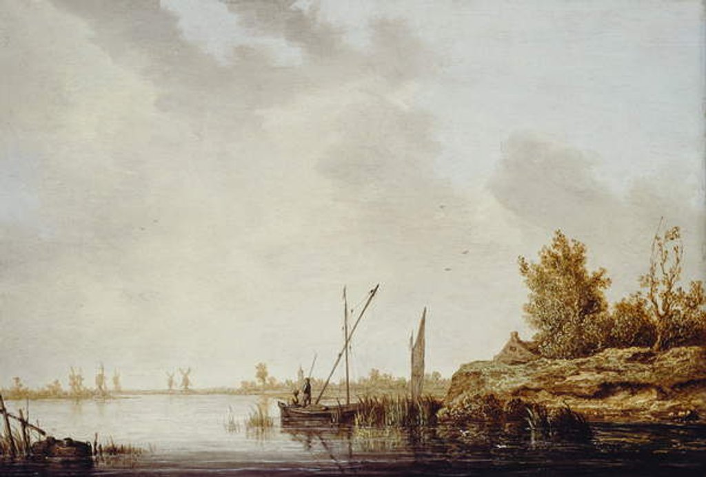 Detail of A River Scene with Distant Windmills, c.1640-42 by Aelbert Cuyp
