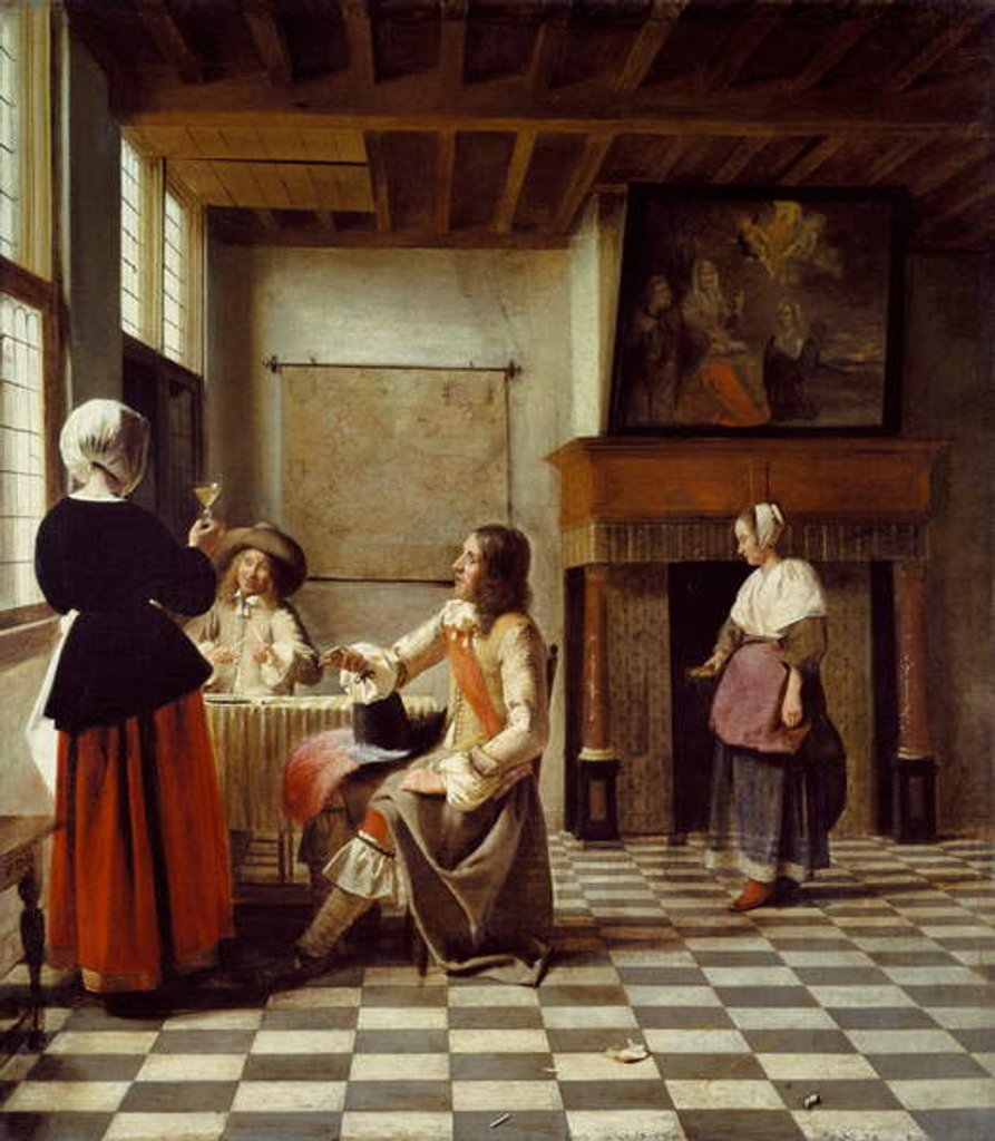 Detail of An Interior, with a Woman drinking with Two Men, and a Maidservant by Pieter de Hooch