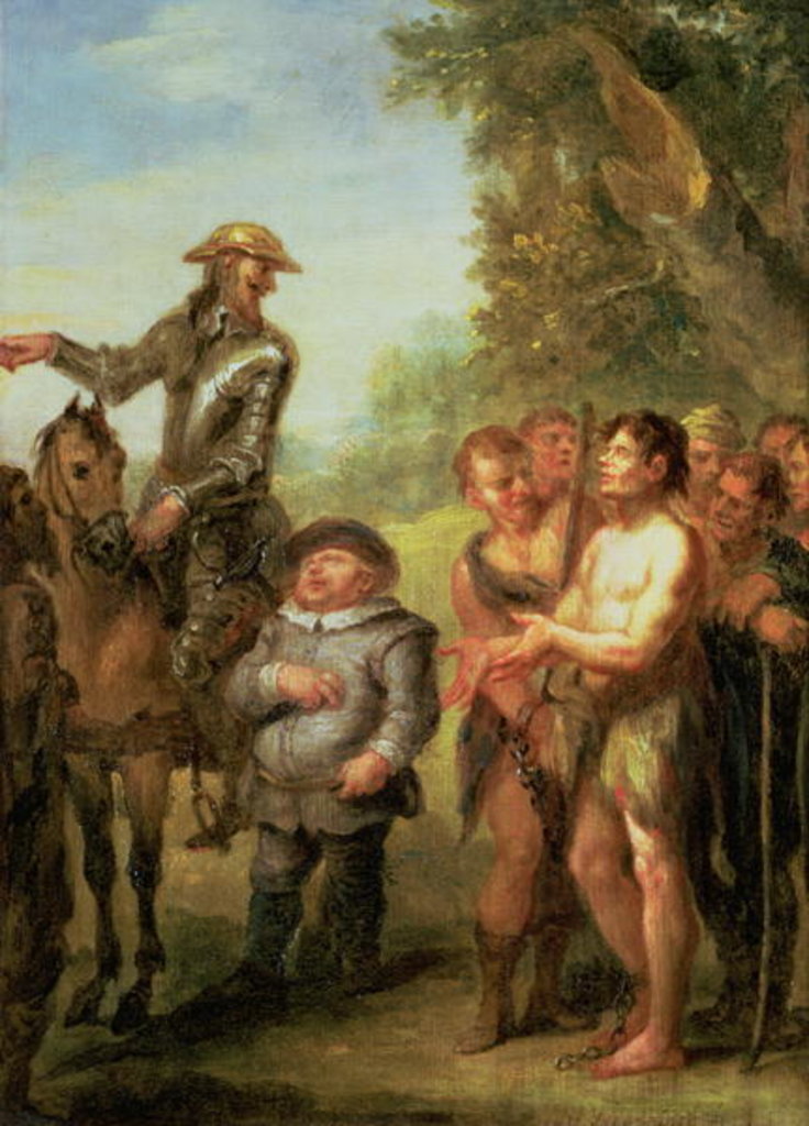 Detail of Don Quixote frees the galley slaves, from Cervantes' 'Don Quixote' by John Vanderbanck