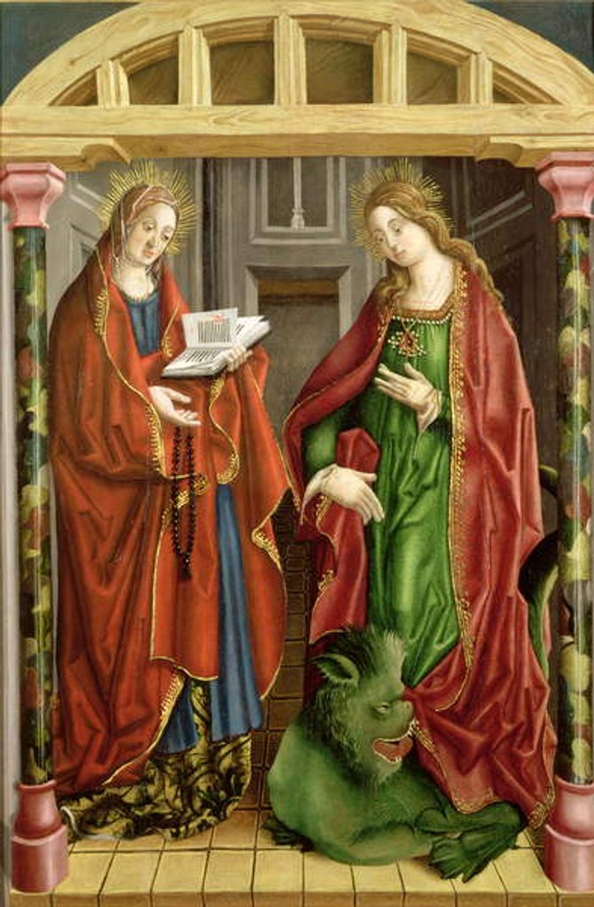 Detail of Two female saints, possibly St. Mary Magdalene and St. Martha by Fernando Gallego