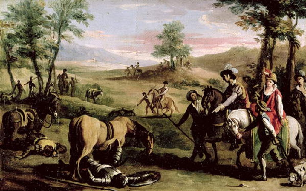 Detail of Don Quixote falls from his horse in front of the Dukes by Zacarias Gonzalez Velazquez