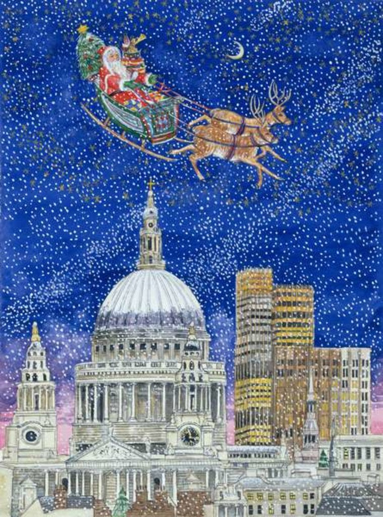 Detail of Father Christmas Flying over London by Catherine Bradbury