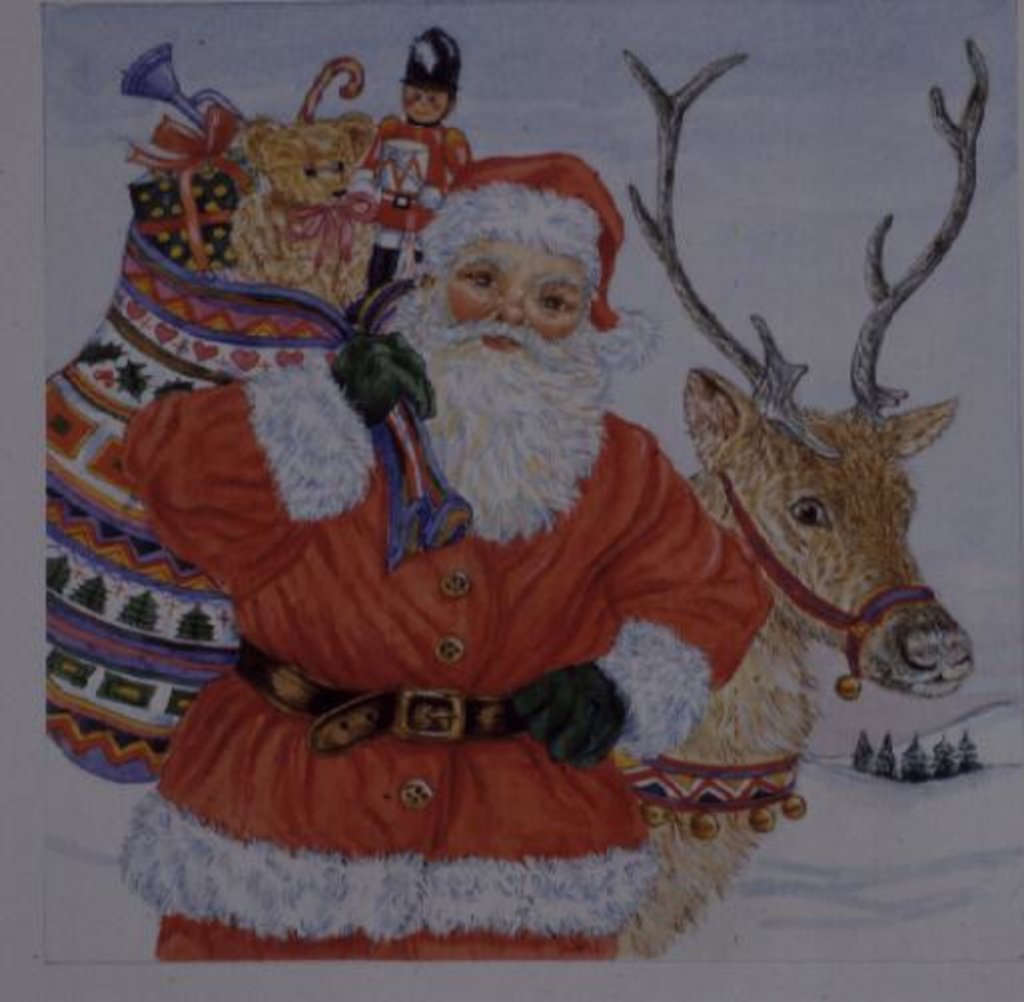 Detail of Father Christmas and his reindeer by Catherine Bradbury