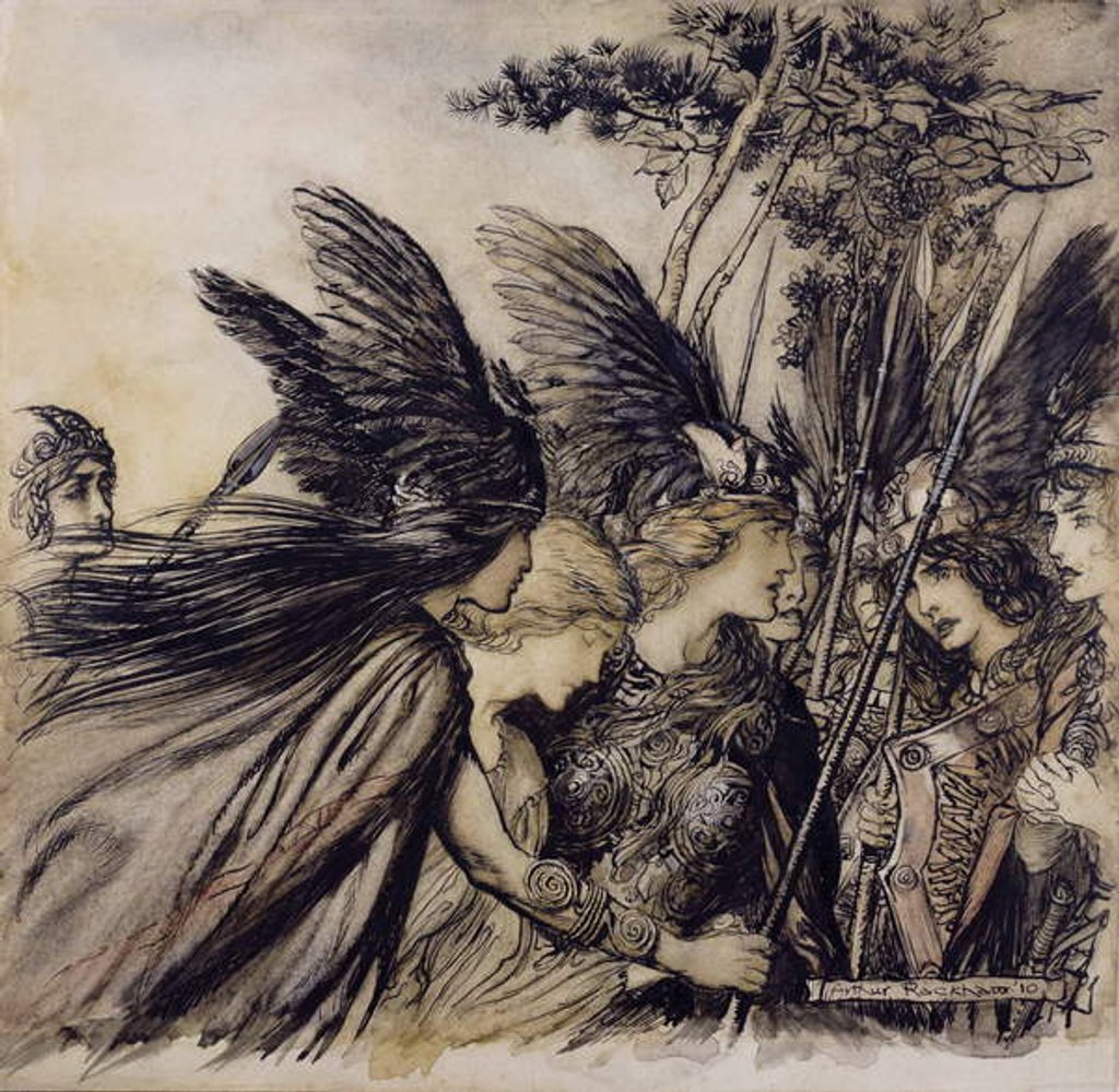 Detail of Brunnhilde Implores the Valkyries by Arthur Rackham