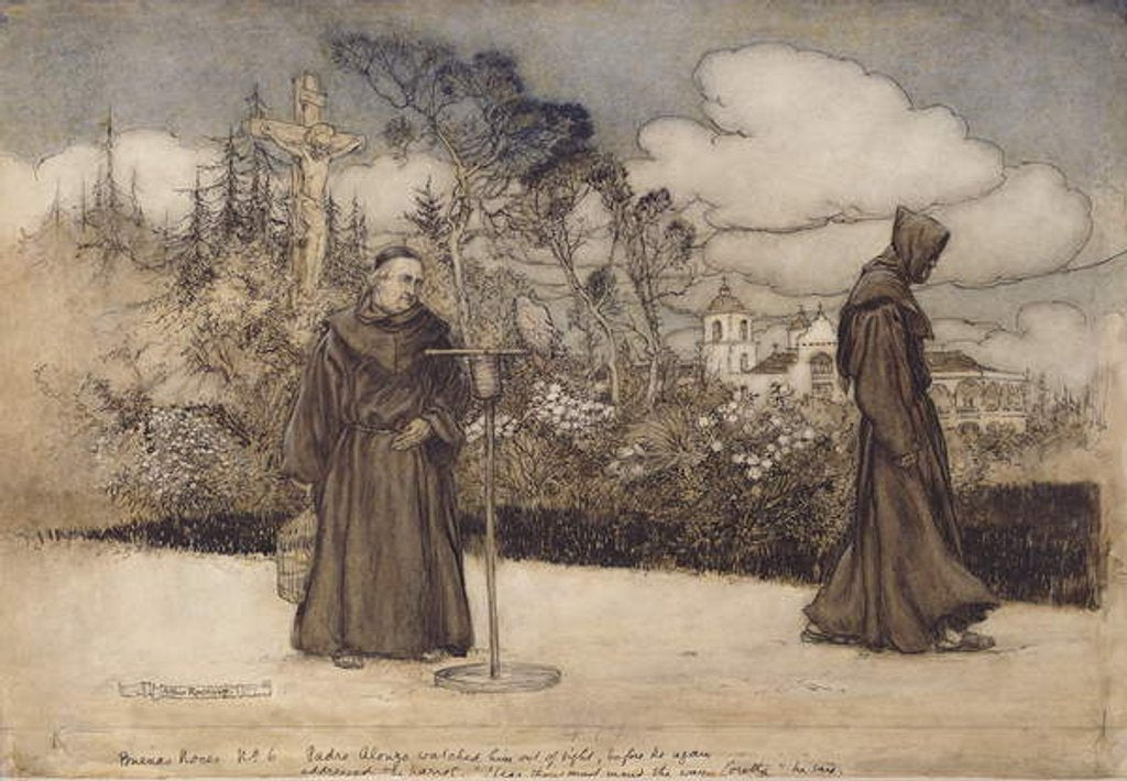Detail of Padre Alonzo watched him out of sight by Arthur Rackham