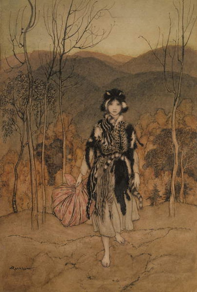 Detail of She went along, and went along, and went along dressed in catskin by Arthur Rackham