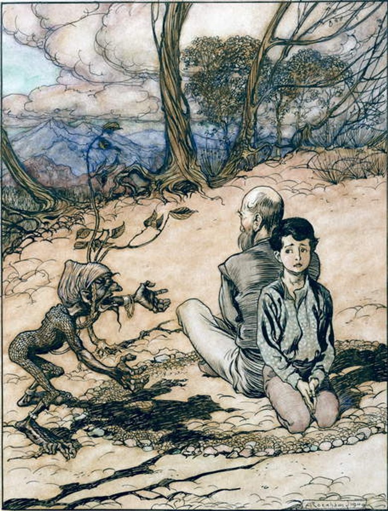 Detail of The son made a circle, and his father and he took places within it, and the little black mannikin appeared by Arthur Rackham