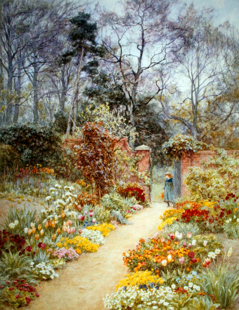 Detail of Walled garden in springtime by Helen Allingham