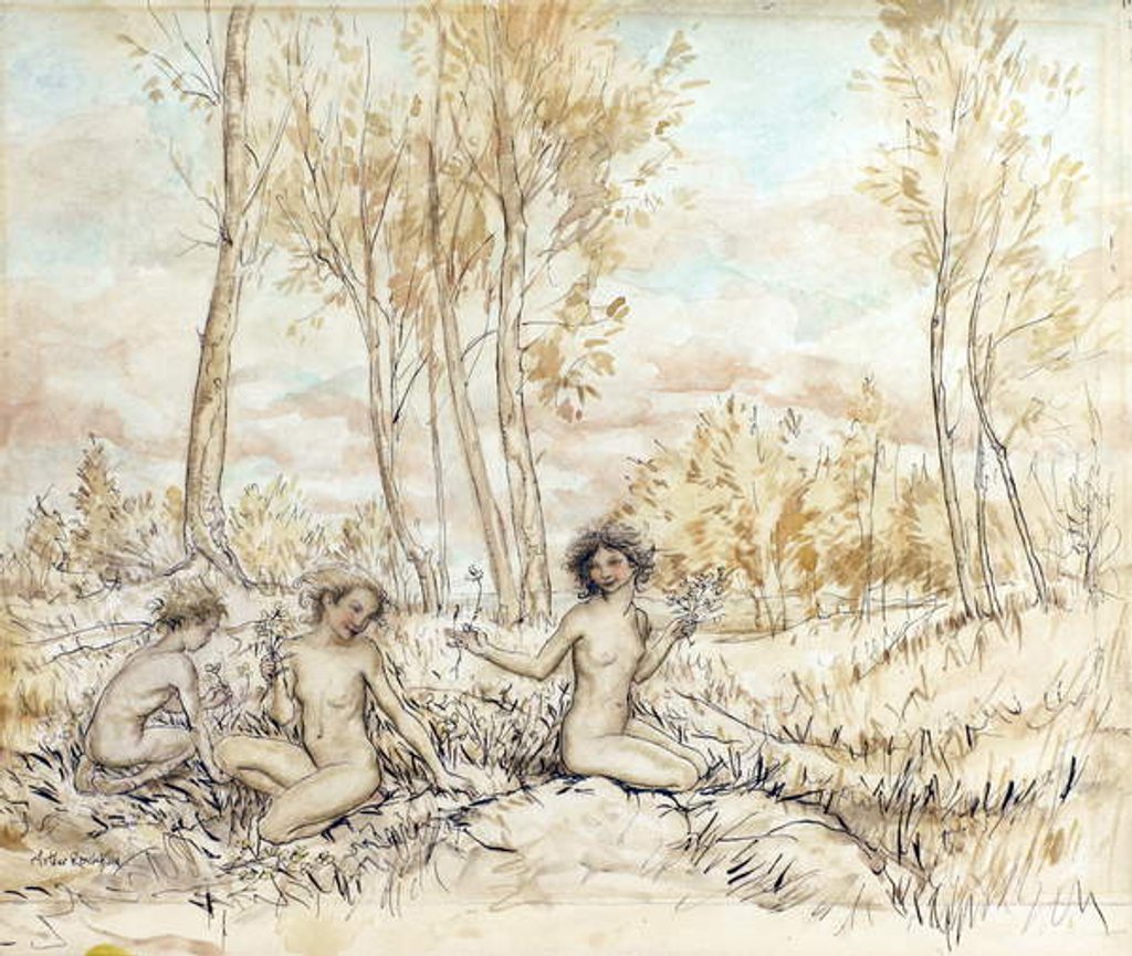 Detail of Three Wood Nymphs Gathering Flowers by Arthur Rackham