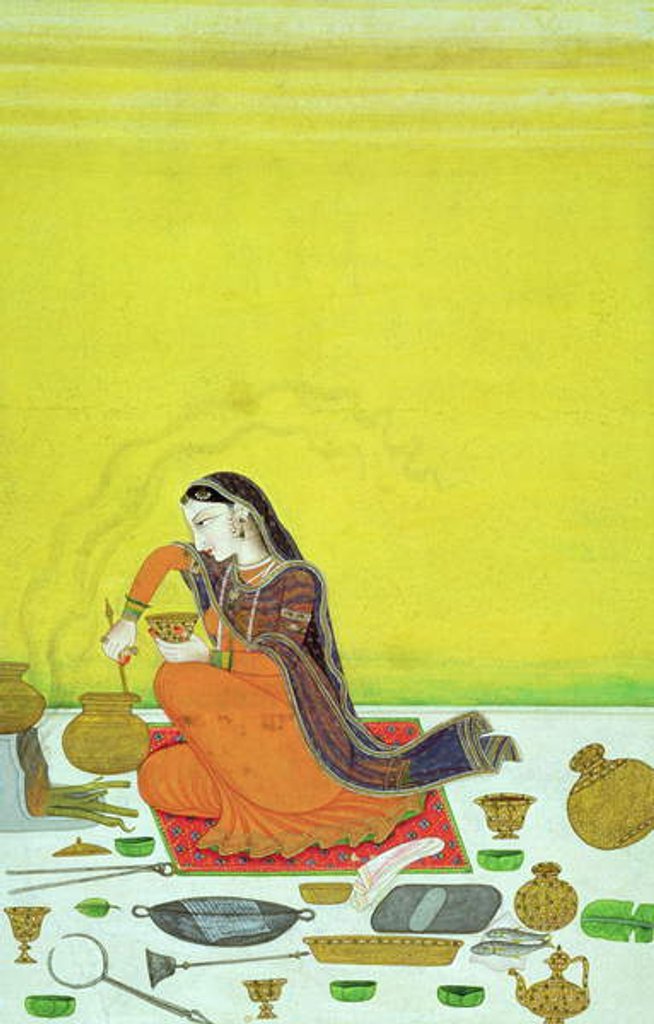 Detail of CBL In 11B.30 A Lady Prepares a Meal, miniature from a Bhagavata Purana series, Kangra, c.1810 by Indian School