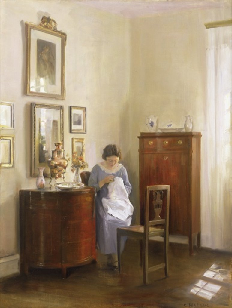 Detail of Interior with Lady Sewing, c.1910 by Carl Holsoe