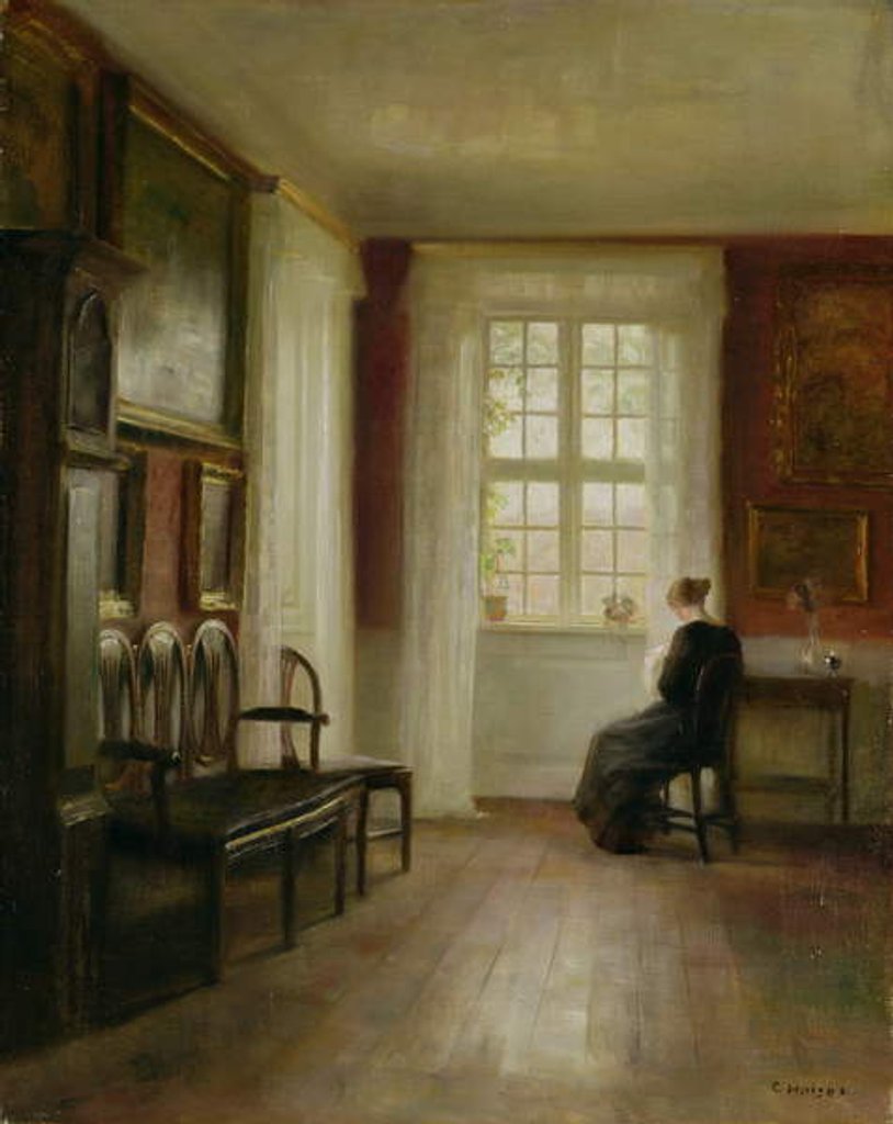 Detail of Interior with Woman Sewing by Carl Holsoe