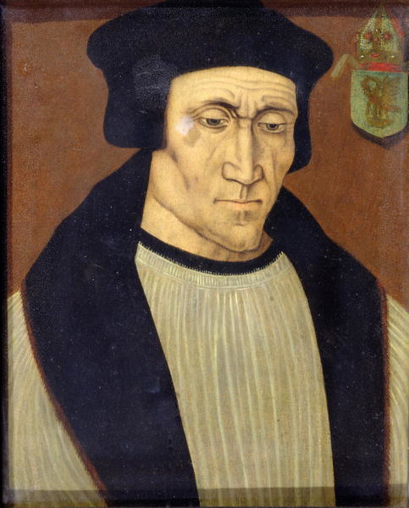 Detail of Portrait of Richard Foxe or Fox Bishop of Winchester, Lord Privy Seal to Henry VII and Henry VIII and founder of Corpus Christi College, Oxford by English School