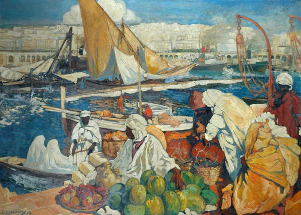 Detail of Alger La Blanche - Quay Scene, Algiers, 1912 by Leon Cauvy