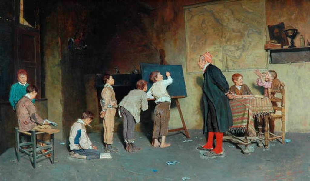 Detail of An Italian Village School, 1888 by Giuseppe Costantini