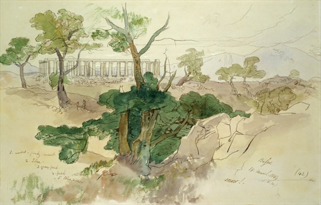 Detail of Temple at Bassae, 1849 by Edward Lear