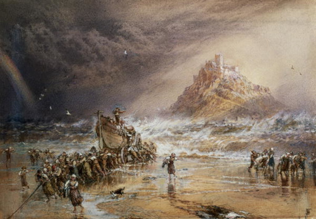Detail of The Return of the Life Boat with St. Michael's Mount in the Distance, c.1874 by Myles Birket Foster