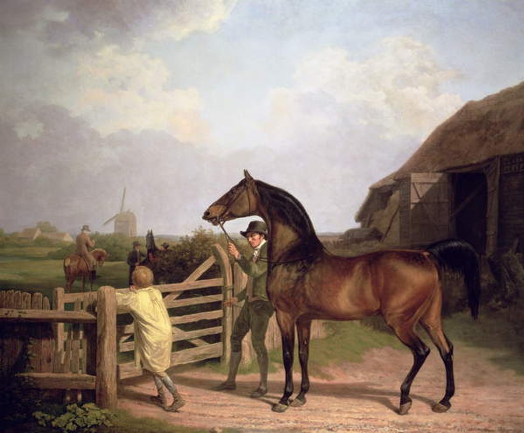 Detail of Bay Ascham, a stallion led through a gate to a mare, 1804 by Jacques-Laurent Agasse