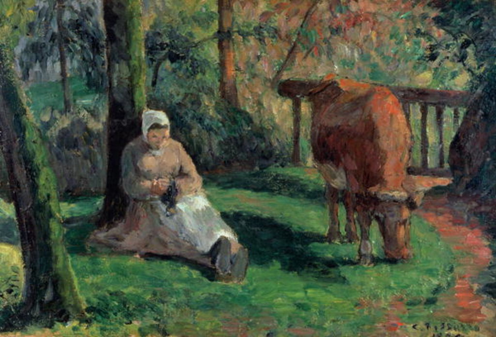Detail of Shepherdess, Montfoucault, 1875 by Camille Pissarro