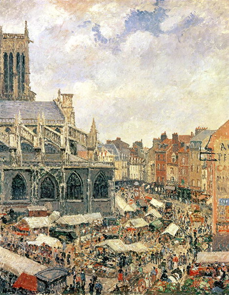 Detail of The Market Surrounding the Church of Saint-Jacques, Dieppe, 1901 by Camille Pissarro