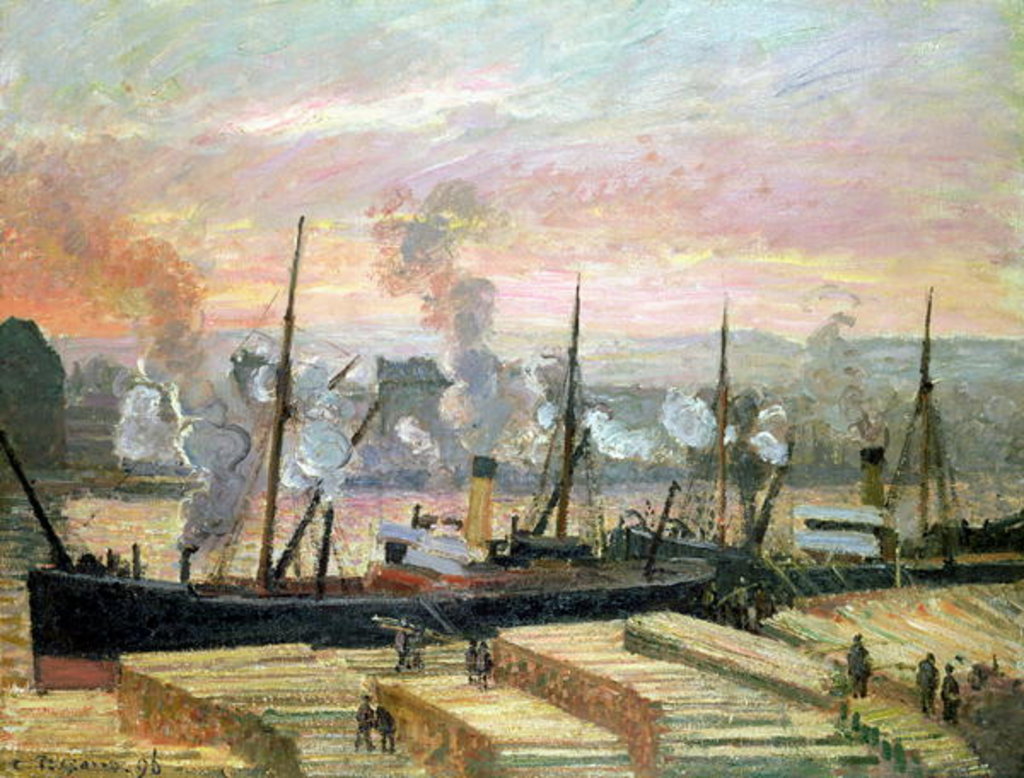 Detail of Sunset at Rouen, Boats Unloading Wood, 1896 by Camille Pissarro