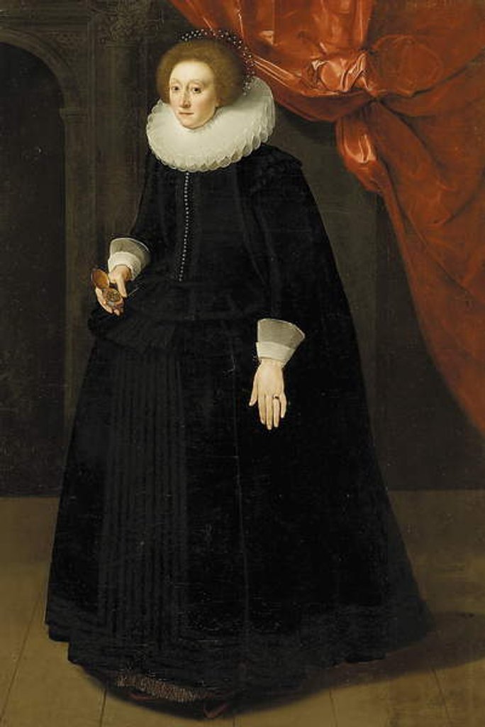 Detail of Portrait of Lady Harbord, c.1630 by English School
