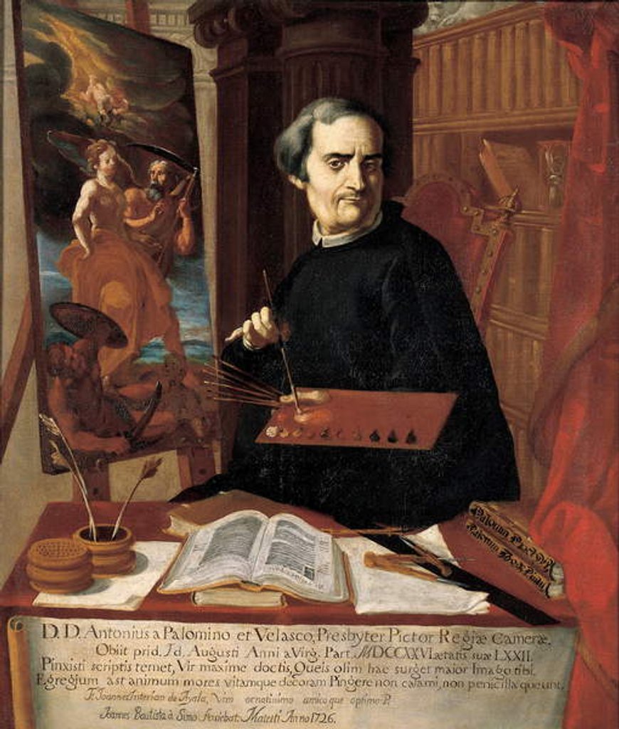 Detail of Portrait of Acisclo Antonio Palomino de Castro y Velasco by Juan Bautista Simo