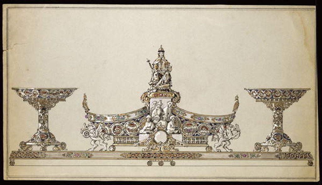 Detail of Drawing of a silver oval-shaped basket, House of Carl Faberge by Carl (firm of) Fabergé